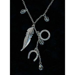Lucky Charm Genuine Crystal Silver Necklace with Horseshoe, Feather, Circle by C